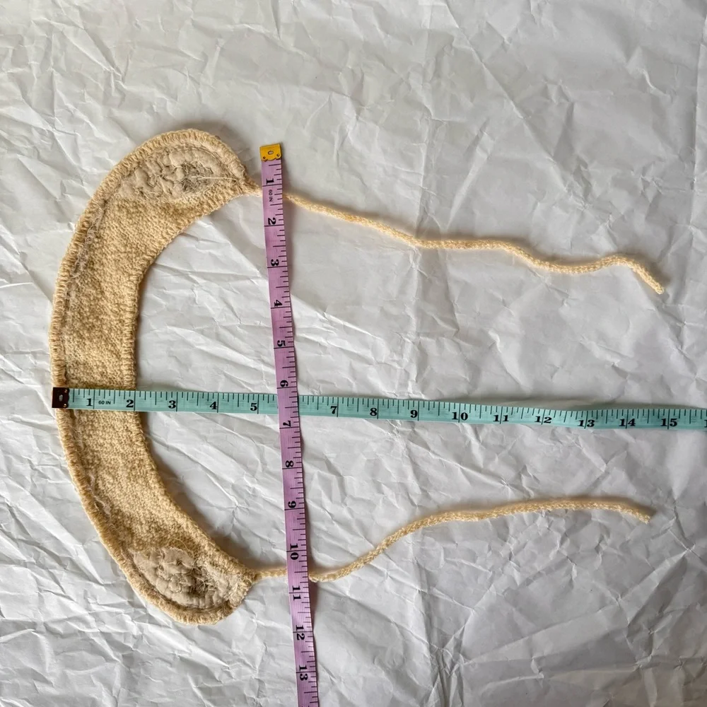 Vintage Cream Beaded Crochet Tie Necklace Collar